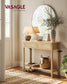 VASAGLE Console Sofa Table, Narrow Entryway, 2 Drawers, Open Shelf, Rounded Corners, Camel Yellow