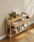 VASAGLE Console Sofa Table, Narrow Entryway, 2 Drawers, Open Shelf, Rounded Corners, Camel Yellow