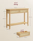 VASAGLE Console Sofa Table, Narrow Entryway, 2 Drawers, Open Shelf, Rounded Corners, Camel Yellow
