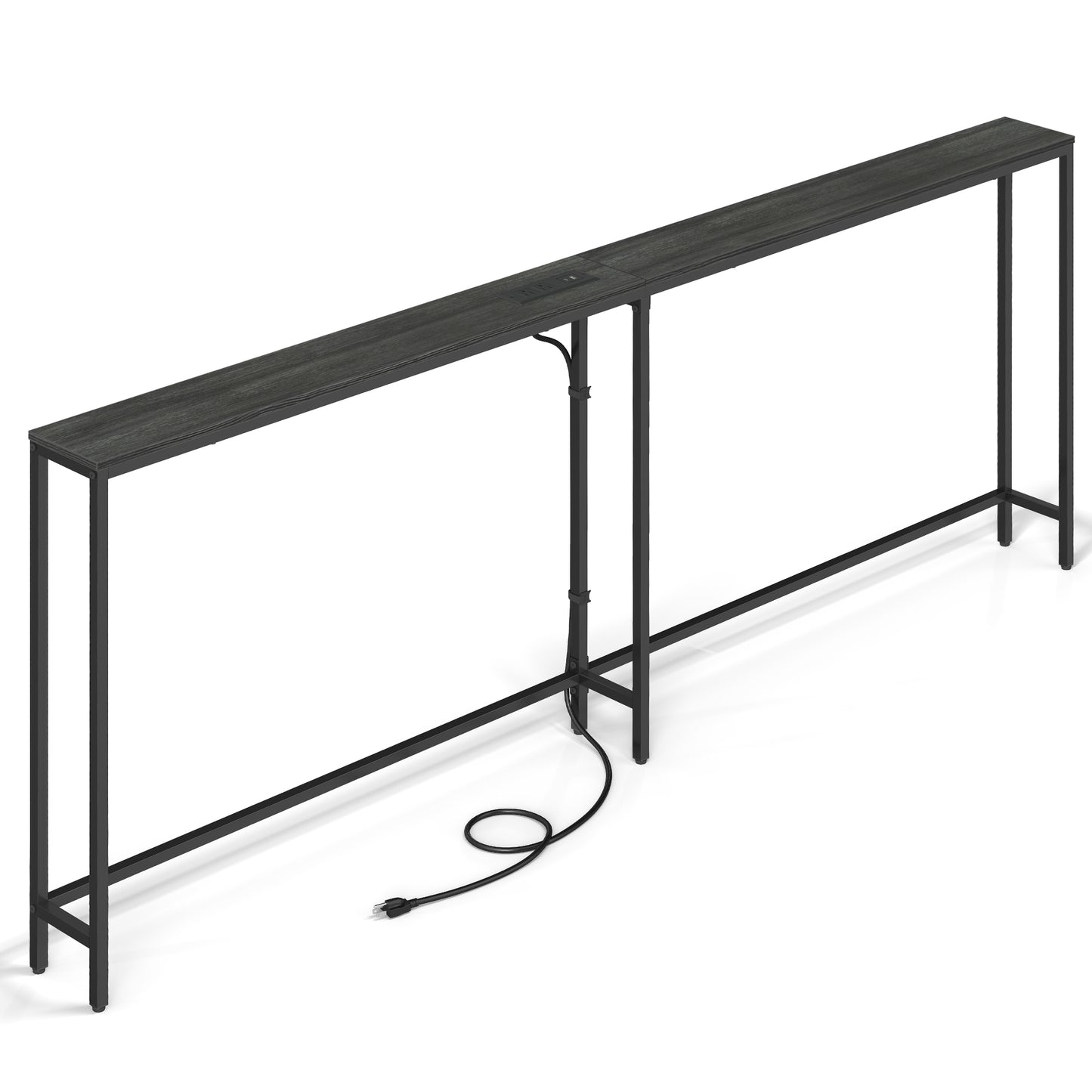 VASAGLE Narrow Sofa Table with Outlet and Hooks Charcoal Gray Ink Black – Charcoal Gray, Matte Black