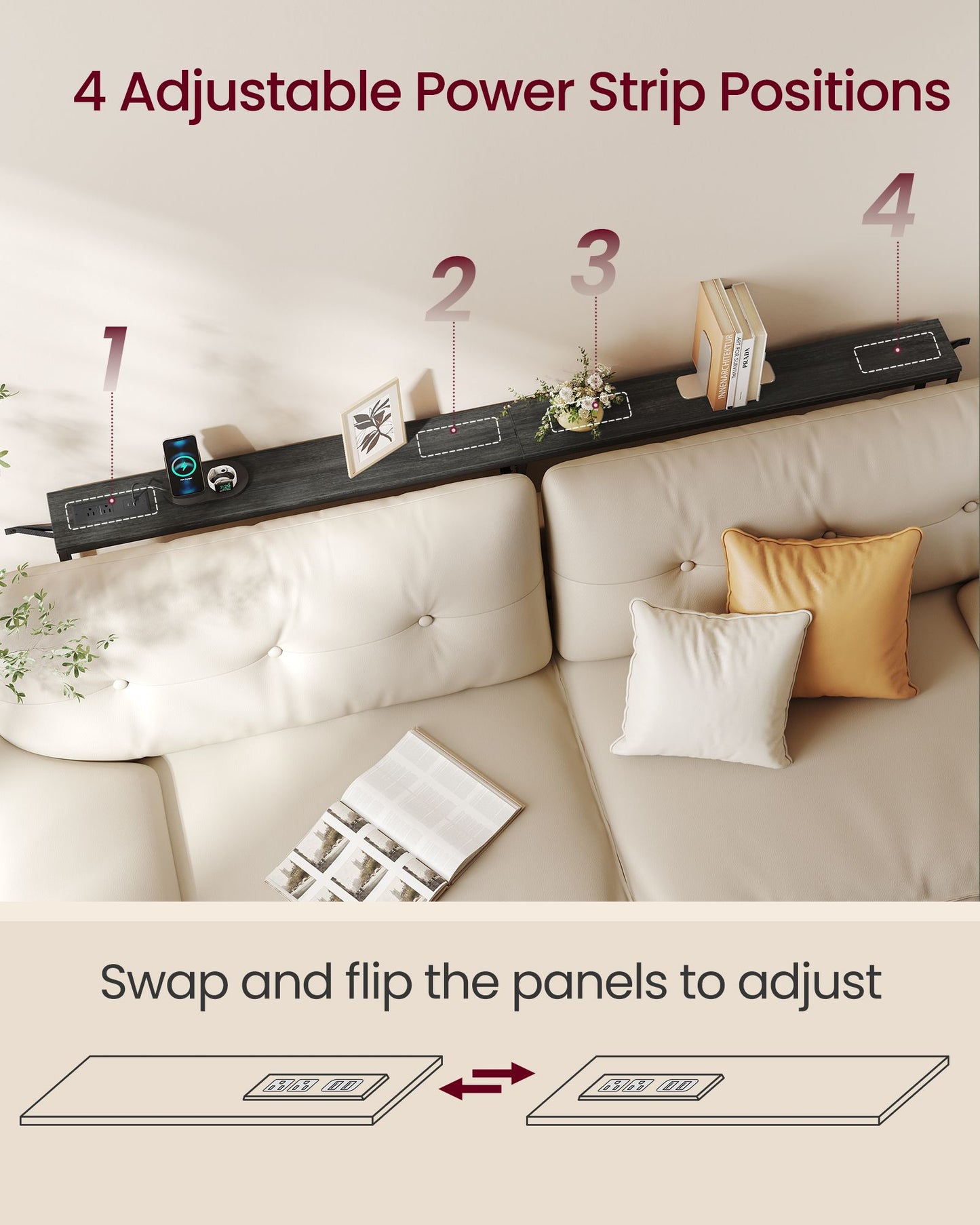VASAGLE Narrow Sofa Table with Outlet and Hooks Charcoal Gray Ink Black – Charcoal Gray, Matte Black
