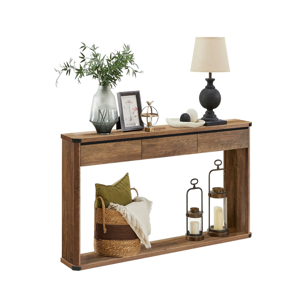 VASAGLE Narrow Console Table with Drawers and Bottom Shelf – Honey Brown – 9.4"D x 47.2"W x 29.9"H