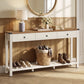 VASAGLE Narrow Sofa Table Three Drawers Rustic White Honey Brown – Cloud White and Warm Earth Brown