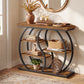 VASAGLE Five Tier Geometric Console Table with Curved Metal Frame – Rustic Brown and Matte Black