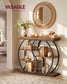 VASAGLE Five Tier Geometric Console Table with Curved Metal Frame – Rustic Brown and Matte Black