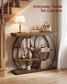 VASAGLE Five Tier Geometric Console Table with Curved Metal Frame – Rustic Brown and Matte Black