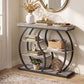 VASAGLE Five Tier Geometric Console Table with Curved Metal Frame – Heather Greige and Matte Black