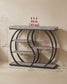 VASAGLE Five Tier Geometric Console Table with Curved Metal Frame – Heather Greige and Matte Black