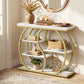 VASAGLE Five Tier Geometric Console Table with Curved Metal Frame – Marble White and Pale Gold