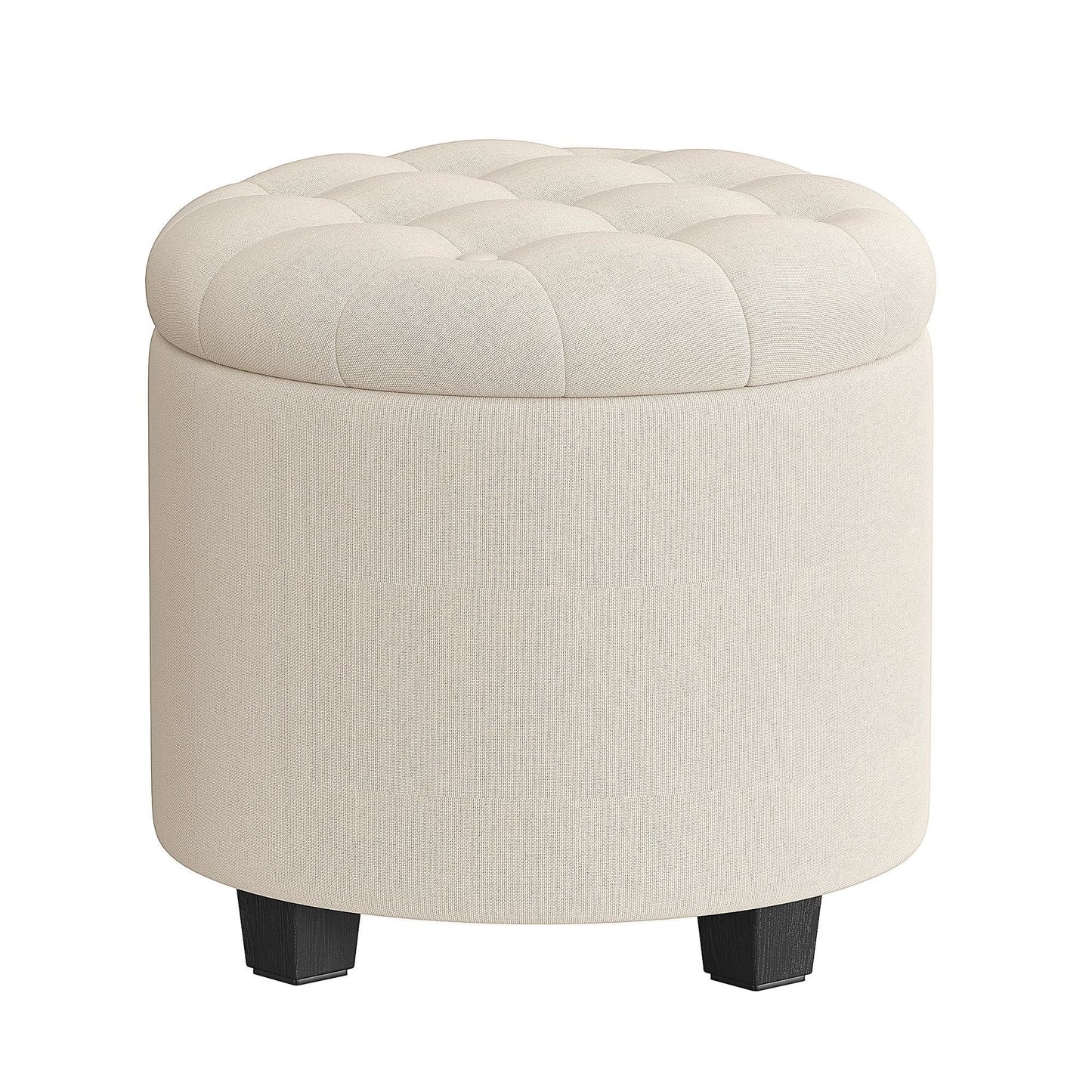 SONGMICS Vanity Stool, Round Ottoman with Storage, Linen-Look Fabric Upholstered Foot Stool – Light Beige