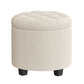 SONGMICS Vanity Stool, Round Ottoman with Storage, Linen-Look Fabric Upholstered Foot Stool – Light Beige