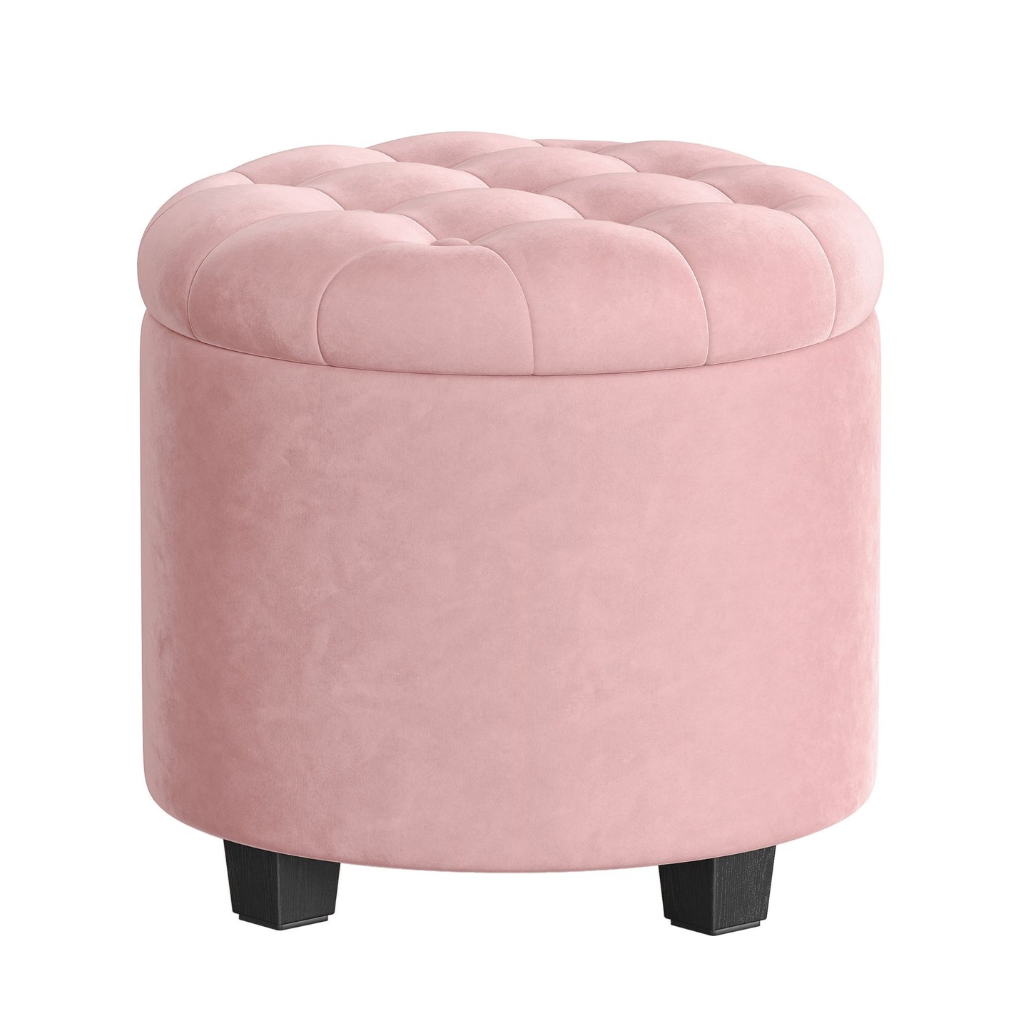 SONGMICS Vanity Stool, Round Ottoman with Storage, Velvet Upholstered Foot Stool – Jelly Pink