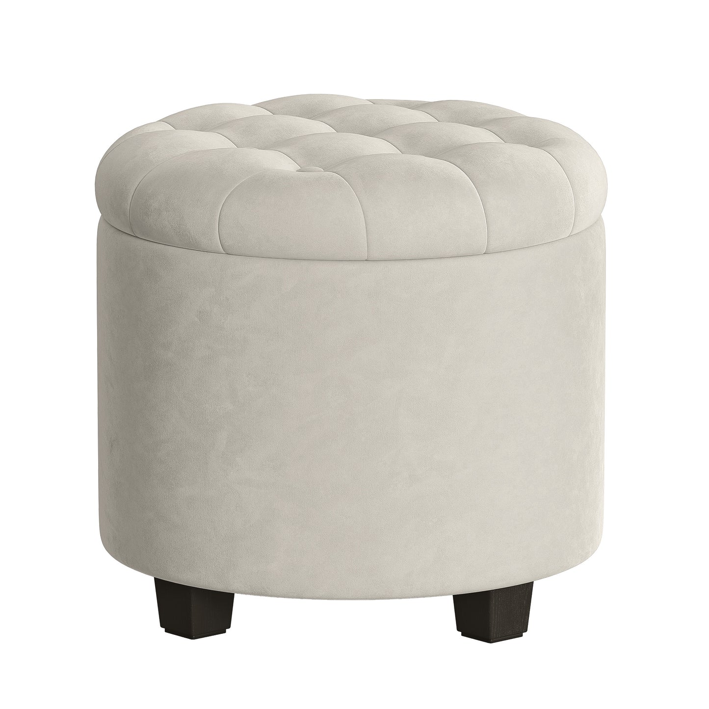 SONGMICS Vanity Stool, Round Ottoman with Storage, Velvet Upholstered Foot Stool – Cappuccino White