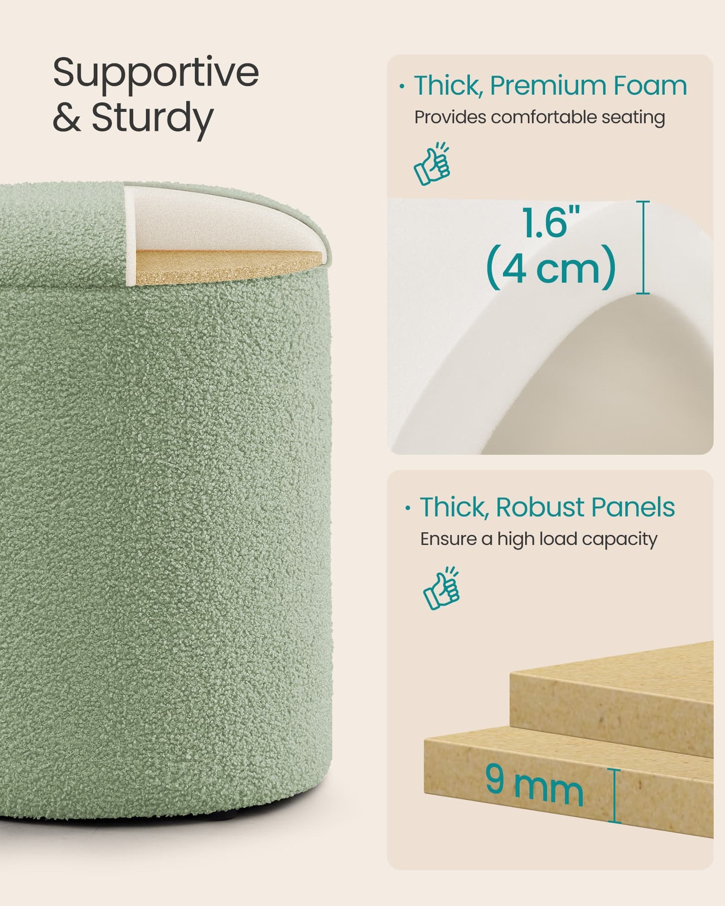 SONGMICS Set of Two Round Storage Stools – Laurel Green