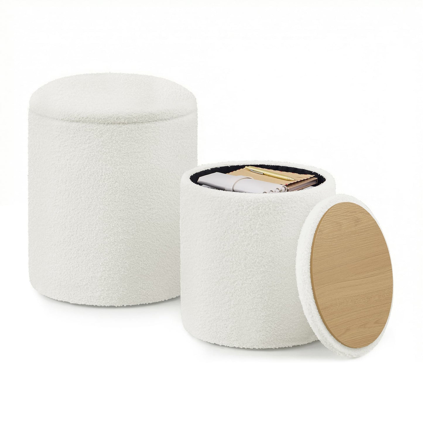 SONGMICS Set of Two Round Storage Stools – Cream White | ULOM013WD01