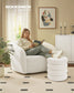 SONGMICS Round Storage Ottoman with Removable Lid Teddy Fleece Cappuccino White