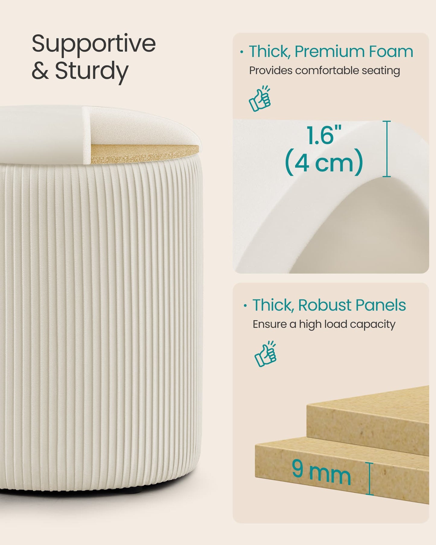 SONGMICS Set of Two Round Storage Stools – Cream White | ULOM017WD01