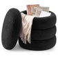 SONGMICS Round Storage Ottoman with Removable Lid Plush Fabric Black