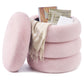 SONGMICS Round Storage Ottoman with Removable Lid Plush Fabric Pink