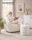 SONGMICS Round Storage Ottoman with Removable Lid Plush Fabric White