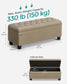 SONGMICS Storage Ottoman, 46.5 Inches Bedroom Bench, Solid Wood Legs Buttons Decoration