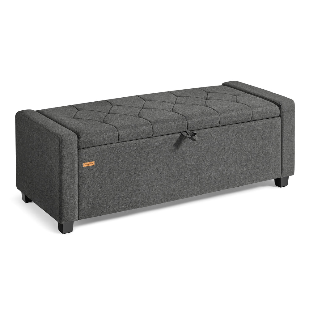 SONGMICS Linen Storage Ottoman Bench – Slate Gray