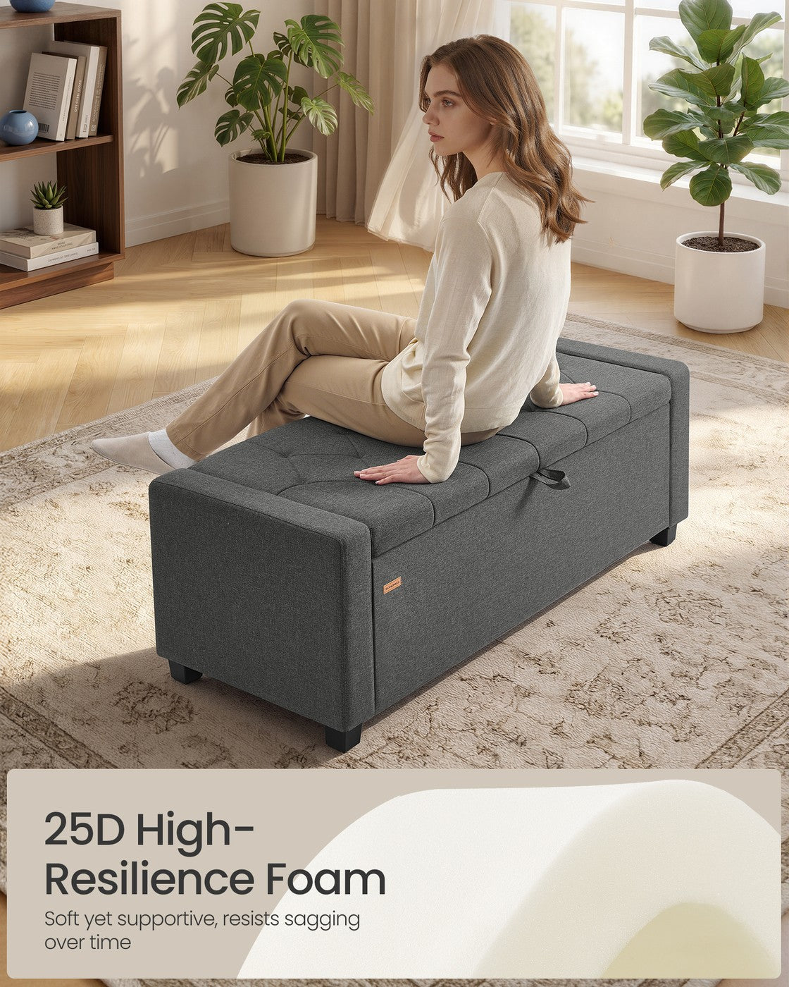 SONGMICS Linen Storage Ottoman Bench – Slate Gray