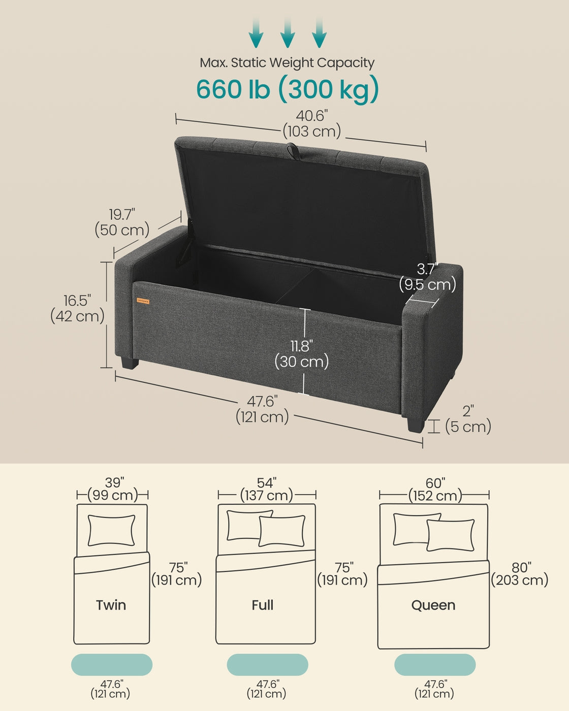 SONGMICS Linen Storage Ottoman Bench – Slate Gray