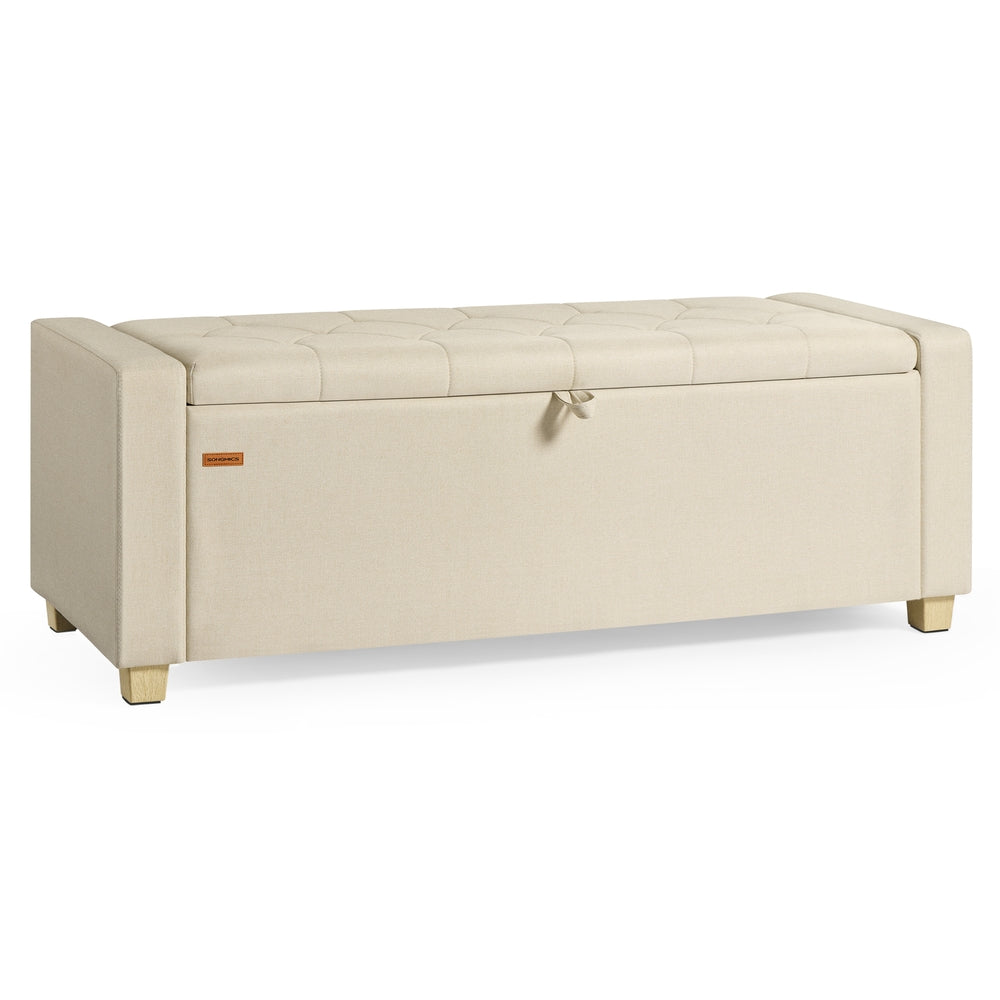 SONGMICS Linen Storage Ottoman Bench – Summer Sand