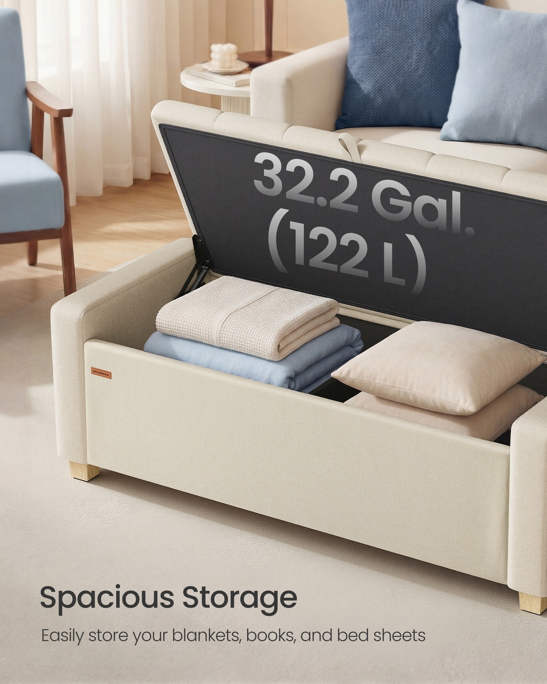 SONGMICS Linen Storage Ottoman Bench – Summer Sand