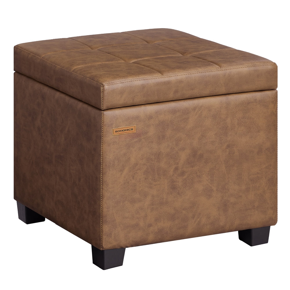 SONGMICS Square Storage Ottoman with Hinged Lid – Coffee Brown