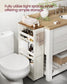 VASAGLE White and Tan Four Tier Slim Rolling Storage Cart – Rustic White, Honey Brown