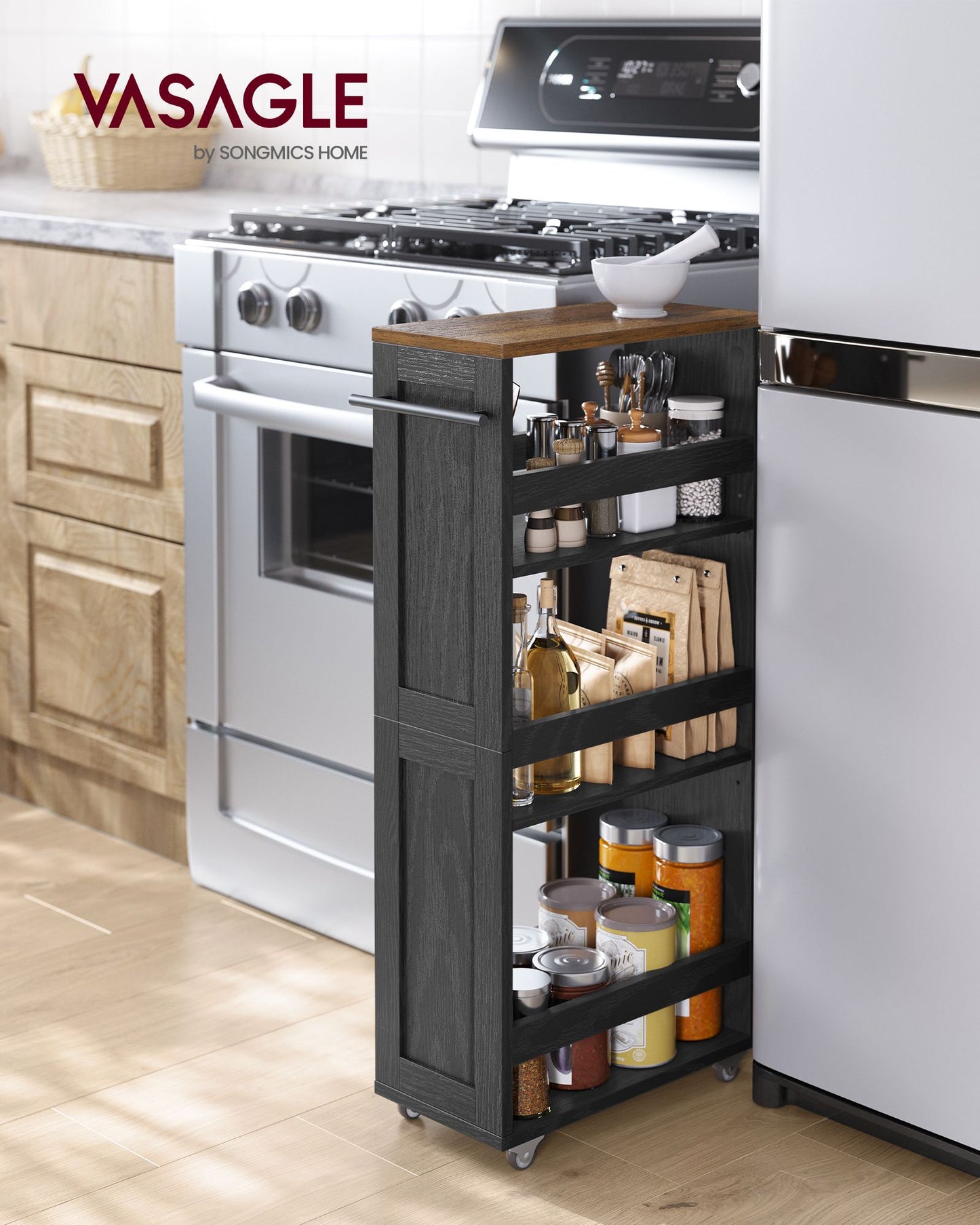 VASAGLE 4-Tier Slide-Out Storage Cart, Slim Kitchen Cart for Small Spaces | ULRC051K02
