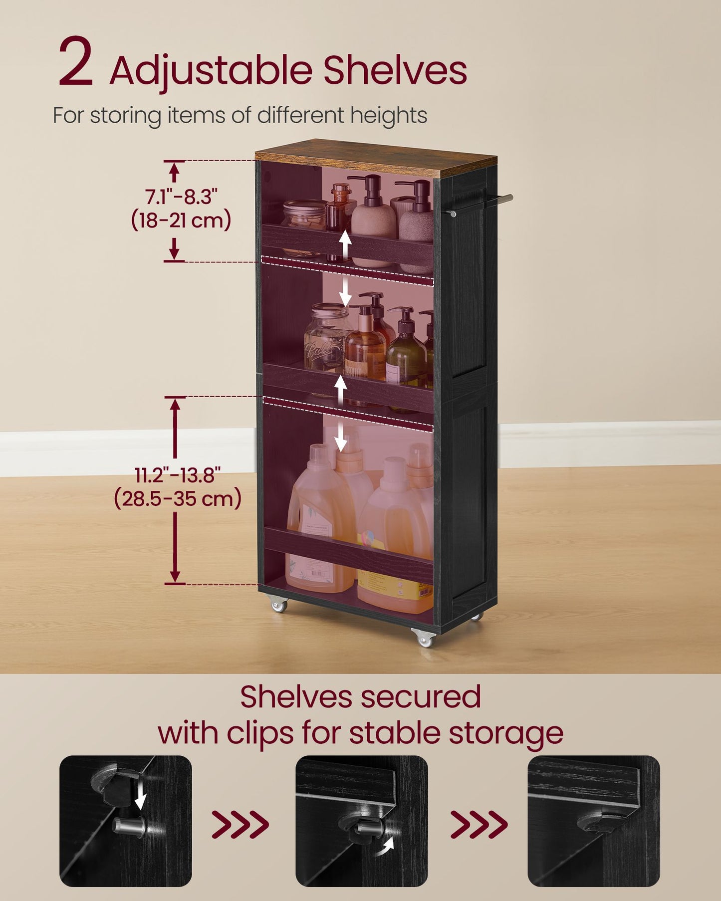 VASAGLE 4-Tier Slide-Out Storage Cart, Slim Kitchen Cart for Small Spaces | ULRC051K02