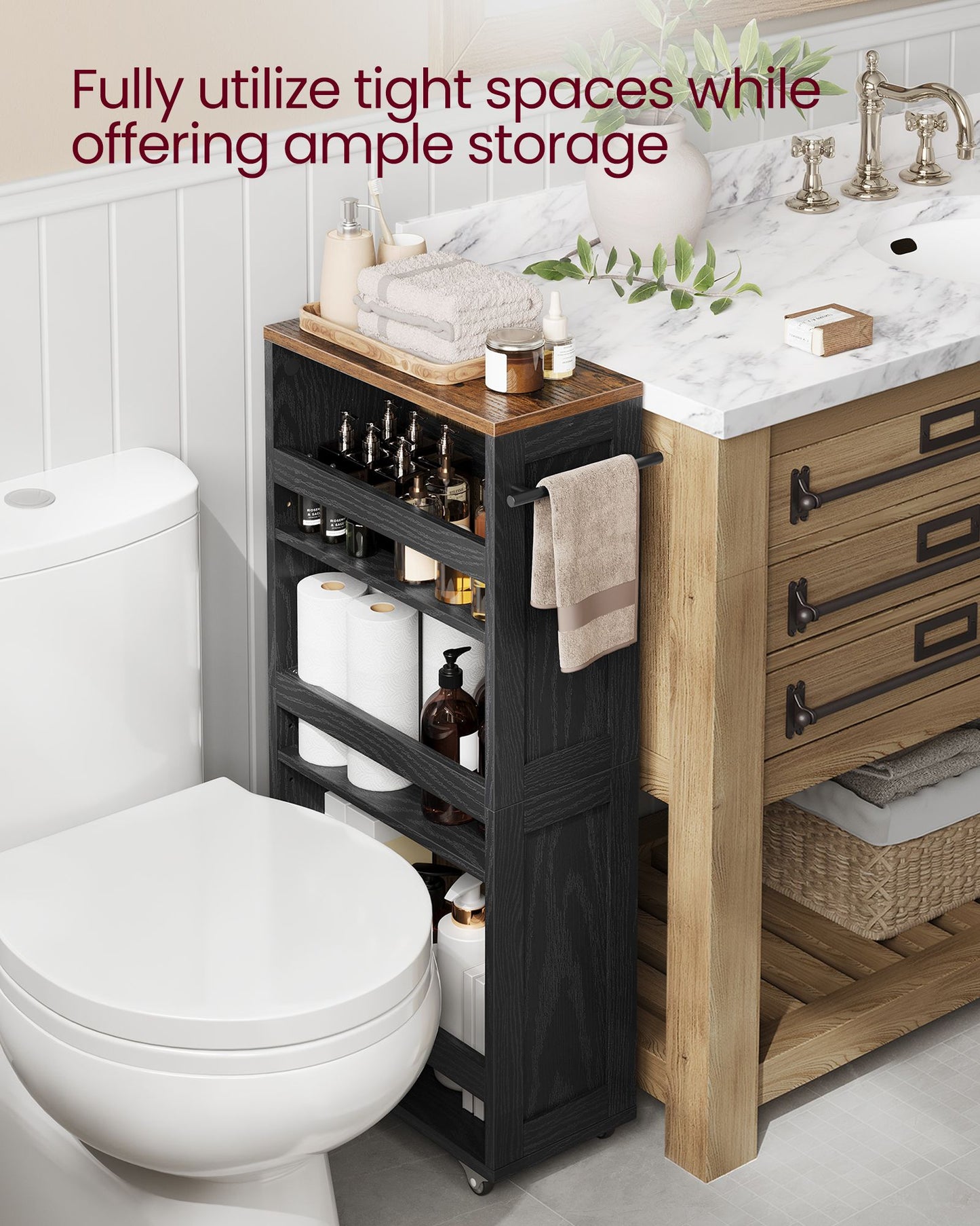VASAGLE 4-Tier Slide-Out Storage Cart, Slim Kitchen Cart for Small Spaces | ULRC051K02