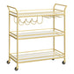 VASAGLE Bar Cart Gold, Large Home Bar Serving Cart with 3-Tier Mirrored Shelf, Wine Holders