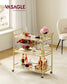 VASAGLE Bar Cart Gold, Large Home Bar Serving Cart with 3-Tier Mirrored Shelf, Wine Holders