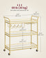 VASAGLE Bar Cart Gold, Large Home Bar Serving Cart with 3-Tier Mirrored Shelf, Wine Holders