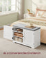 VASAGLE Shoe Storage Bench with Cushion, 3-Tier Entryway Bench with Padded Seat – Cloud White, Dove Gray