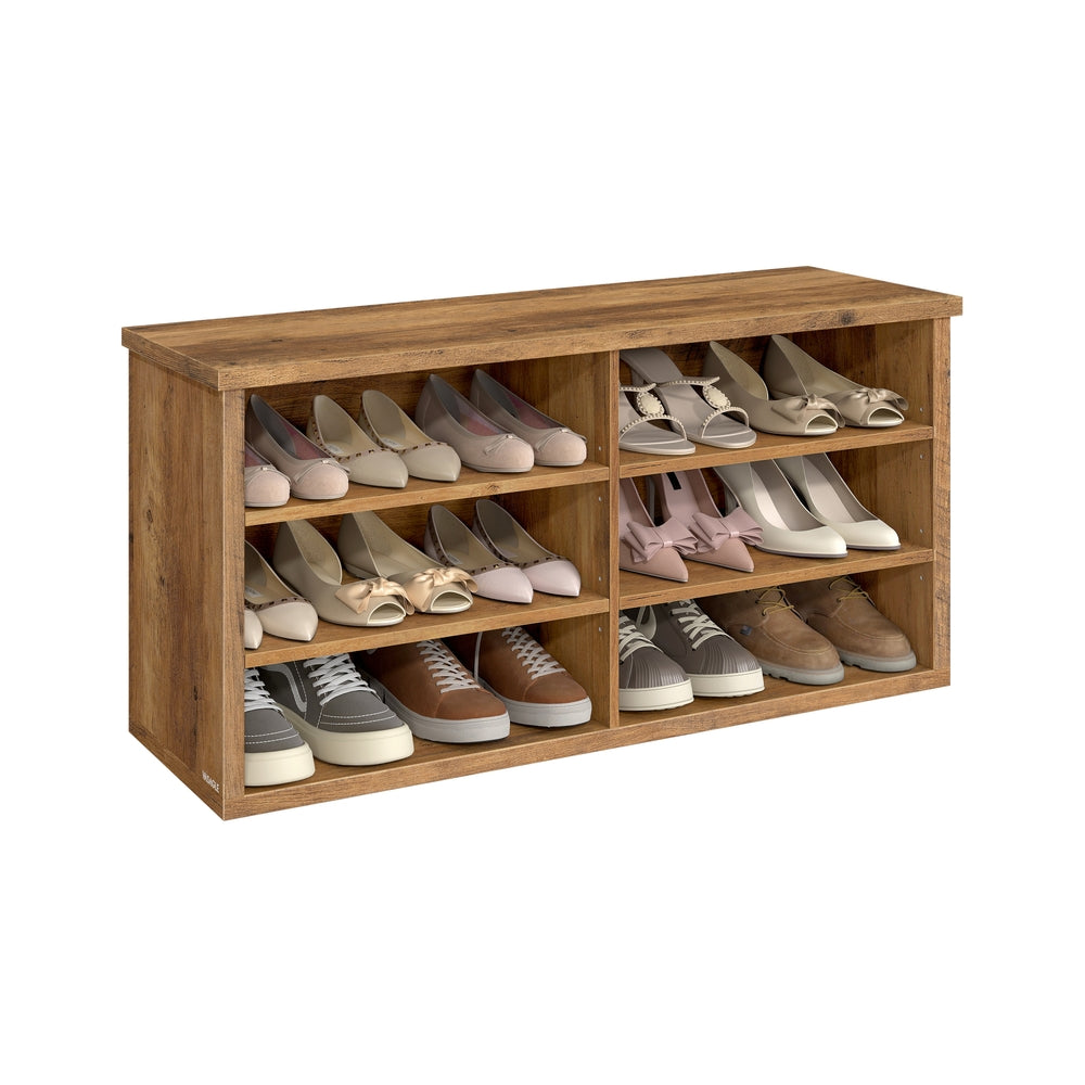 VASAGLE Liry Shoe Bench, 6-Compartment, 11.6 X 39.4 X 19.7 Inches, Honey Brown