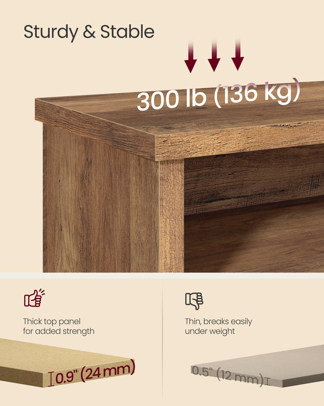 VASAGLE Liry Shoe Bench, 6-Compartment, 11.6 X 39.4 X 19.7 Inches, Honey Brown