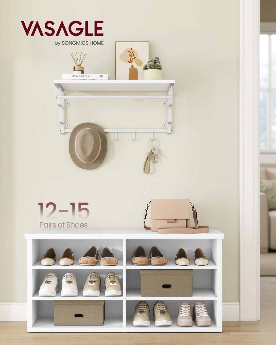 VASAGLE Liry Shoe Storage Bench Without Removable Cushion – Cloud White
