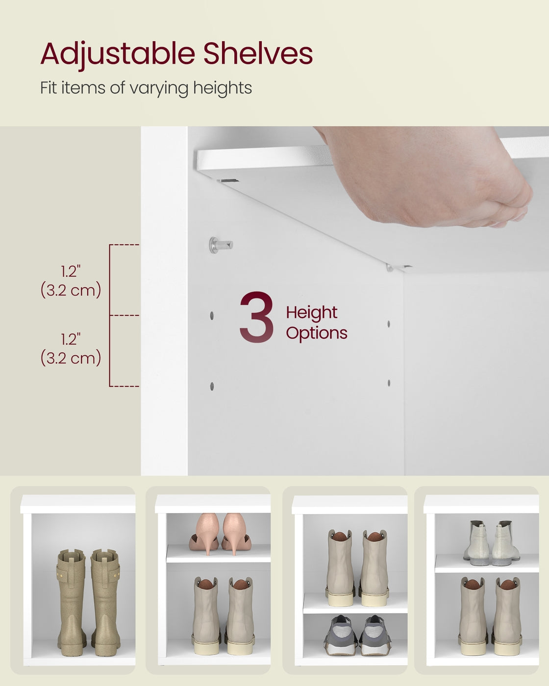VASAGLE Liry Shoe Storage Bench Without Removable Cushion – Cloud White