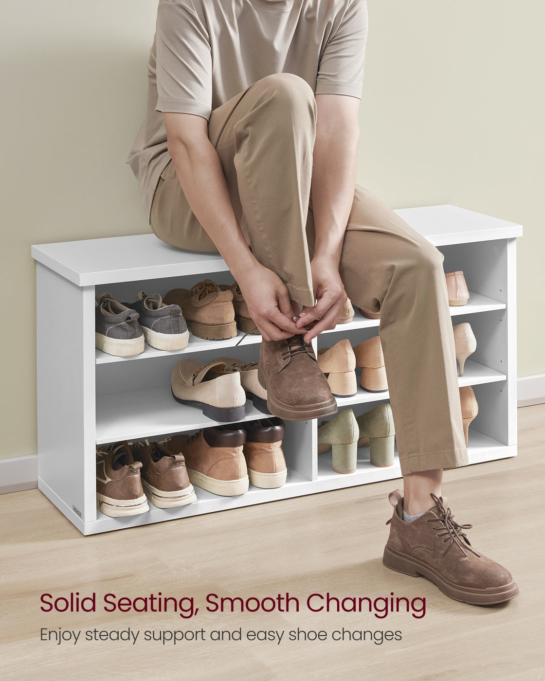 VASAGLE Liry Shoe Storage Bench Without Removable Cushion – Cloud White