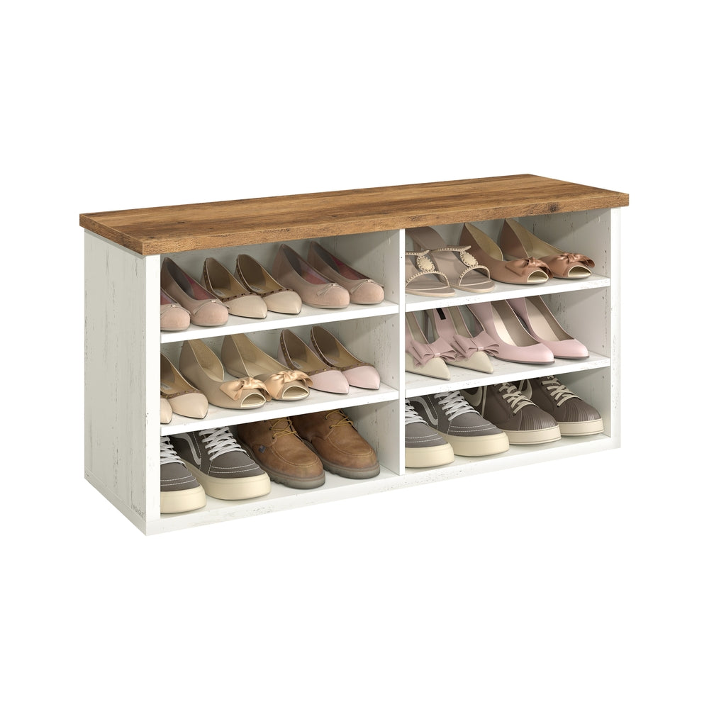 VASAGLE Liry Shoe Storage Bench Without Removable Cushion – Rustic White, Honey Brown