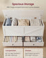 VASAGLE Farmhouse Storage Bench with Fabric Drawers – Cloud White