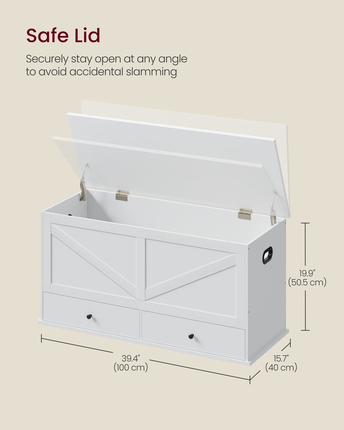 VASAGLE Farmhouse Storage Bench with Fabric Drawers – Cloud White