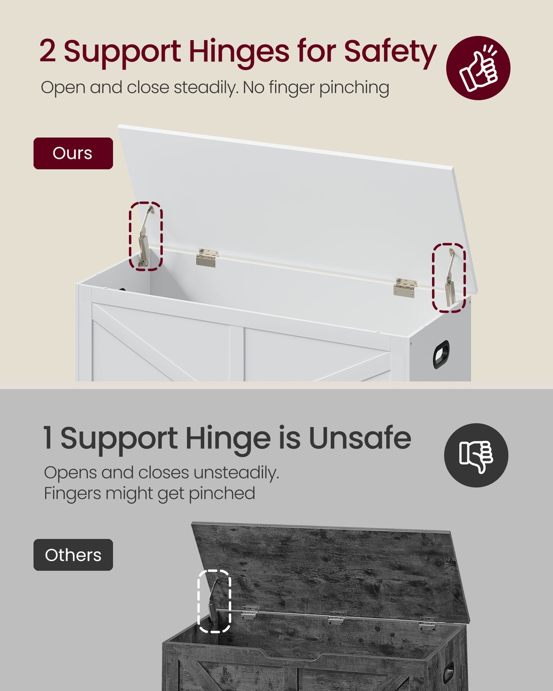 VASAGLE Farmhouse Storage Bench with Fabric Drawers – Cloud White
