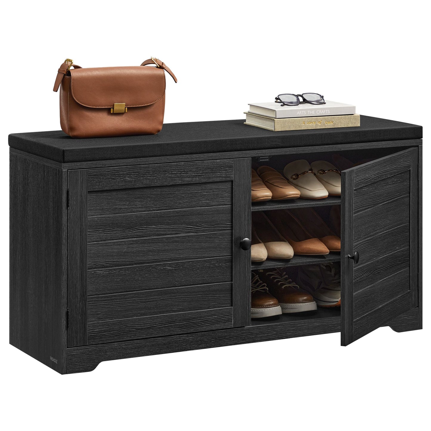 VASAGLE Shoe Storage Bench with Cushion, 3-Tier Entryway Bench with Padded Seat | ULSB044B01