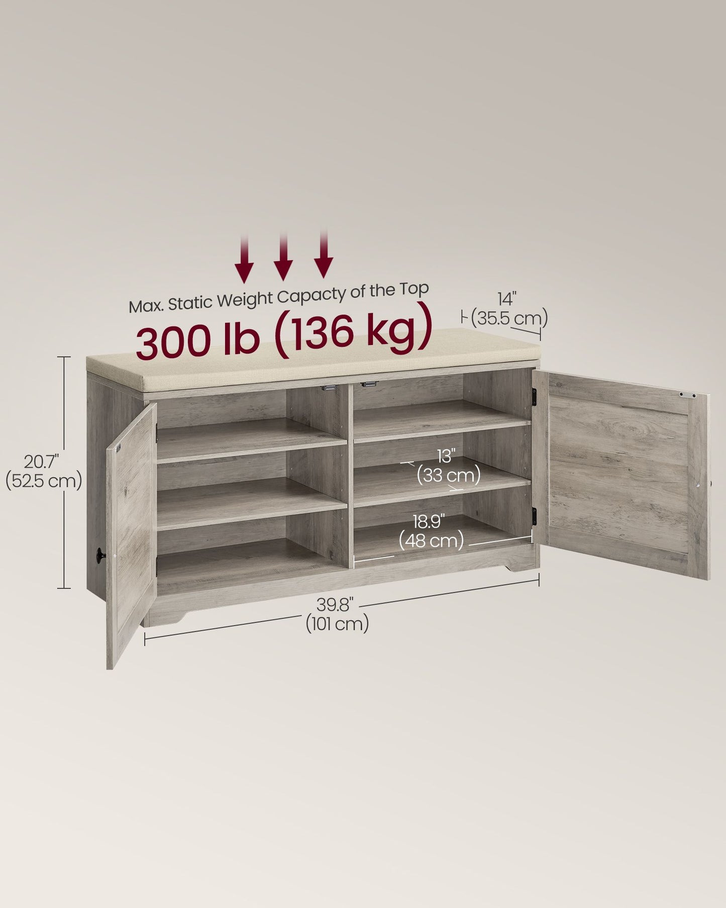 VASAGLE Shoe Storage Bench with Cushion, 3-Tier Entryway Bench with Padded Seat | ULSB044L01